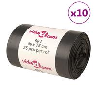 Bin Bags Black LDPE 50x75cm 60L 30µm 25 Bags/Roll 10 Rolls (250 Bags) Heavy-Duty
