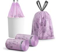 Bin Bags Lavender Scented Small 2.6 Gallon Trash Bags 10-15L Bin Liners with Drawstrings 100 PCS for Home Office Kitchen & Bathroom that Leaves Your Swing Bin Smelling Fresh Beautiful Print 45 * 50CM