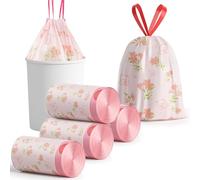Bin Bags Lily Scented Small 2.6 Gallon Trash Bags 10-15L Bin Liners with Drawstrings 120 PCS for Home Office Kitchen & Bathroom that Leaves Your Swing Bin Smelling Fresh Beautiful Print 45 * 50CM