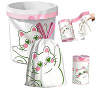 Bin Bags Mugwort Scented Small 2.6 Gallon Trash Bags 10-15L Bin Liners with Drawstrings 180 PCS for Home Office Kitchen & Bathroom that Keep Your Waste Basket Fresh Cute Green Kitten Pattern -45x45 cm