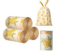 Bin Bags Osmanthus Scented 2.6 Gallon Small Trash Bags 10-15L Bin Liners with Drawstrings 200 PCS for Home Office Kitchen & Bathroom that Leaves Your Swing Bin Smelling Fresh Beautiful Print 45×50CM