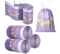 Bin Bags Tulip Scented 2.6 Gallon Small Trash Bags 10-15L Bin Liners with Drawstrings 200 PCS for Home Office Kitchen & Bathroom that Leaves Your Swing Bin Smelling Fresh Beautiful Print - 45×50CM