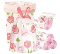 Bin Bags Tulip Scented Small 2.6 Gallon Trash Bags 10-15L Bin Liners with Drawstrings 200 PCS for Home Office Kitchen & Bathroom that Keep Your Waste Basket Fresh Beautiful Print - 45x45 cm - Pink