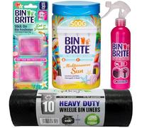 Bin Brite Cleaning Bundle, 400ml Odour Neutraliser Spray, 500g Mediterranean Sun Neutraliser, Bin Freshener 2pc, 240L Bin Liners 10pk