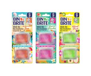 Bin Brite Stick On Bin Freshener, Pack of 3 Assorted Bin Deodoriser Scents - Mediterranean Sun, Lost in Paradise, Island Fruit -Bin Freshener and Odour Eliminator Bundled by Great British Home