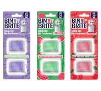 Bin Brite Stick On Freshener 2 Pack - 3 Assorted Fragrances (Bamboo & Watermelon, Cherry Bomb, Lavender) | BIN Odour Neutraliser Air Freshener | Long-Lasting Stick On Deodoriser for Home, Car & Office