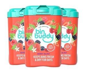Bin Buddy Berry Blast, Pack of 3 - Leaves Your Bin Fresh and Smelling Great - Suitable for Indoor, Kitchen, Bathroom, Compost, Food Waste and Outdoor Wheelie Bins