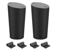 Bin for Car, 2 Pcs Car Bin Cup Holder, 16.3 * 6.5cm Small Cars Door Pocket Garbage Can Bins with Lid and 4 Rolls of Trash Bags Leak-Proof Foldable for Office Home Kitchen (Black)