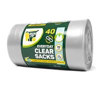 BIN IT 40 Clear Large 70L Strong & Secure, Tie Top, Recycling Sacks, Bin Bags, Bin Liners, Refuse Sacks, Recycled, Tear Resistant, 120 Gauge - 30 μm, Perfect for Everyday Use