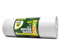 BIN IT 40 White Drawstring 30L Strong & Secure, Refuse Sacks, Bin Bags, Bin Liners, Recycled, Tear Resistant, 30 μm, Perfect for Everyday Use, Household, Office, Kitchen & Caterers