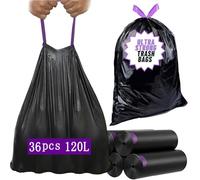 Bin Liners with Recycled Drawstring, Bin Bags 110 L, 80 x 100 cm, Pack of 36, Trash Bags Safe and Tear-Resistant, Bin Bags for Heavy Waste from Home and Garden, Black