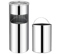 Bin with Ashtray, Stainless Steel, 30 L Capacity, Removable Inner Container, for Office, Garden, Household and Recycling, Odourproof, Space Saving and Easy to Clean