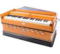 BINA Harmonium with Double Tongues, 3.5 Octaves, 9 Stops, 4 Additional Tones, Multi Bellows, Organ Tuning, Full Cover, Brass Nickel Plated Buttons, Glass Frame on Buttons, with Padded Carry Case