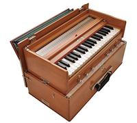 Bina Ultra-Portable Harmonium BINA 23B Folding Safari 3 1/4 Octaves 6 Stops Classic Wood Color, Coupler, Nylon Bag, Indian Musical Instrument, Kirtan 440Hz, beige