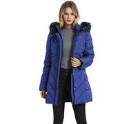 BINACL Big Hooded Warm Winter Coats, Active Cold Field Sport Windproof Women Gift Lined Open Front Outwear 100% Polyester Cotton Padding Jacket with Faux Fur Great with Boots(Royal Blue,L)
