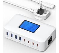 Binamao USB C Charger, 200W Multi USB Charger - 8-Port Charging Station, USB Charging Hub with LCD Screen, 65W PD Fast Charger for MacBook, iPad, iPhone 16/15/14/13 Pro/Max, Samsung S24/S23-White
