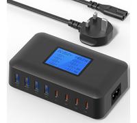 Binamao USB C Charger, 200W Multi USB Charger - 8-Port Charging Station, USB Charging Hub with LCD Screen, 65W PD Fast Charger for MacBook, iPad, iPhone 16/15/14/13 Pro/Max, Samsung S24/S23-black