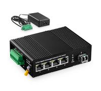 Binardat 5 Port Gigabit PoE Din Rail Industrial Ethernet Switch, 4 PoE IEEE802.3af/at, 1 SFP Port with 20km LC Module, with One 60W PoE Power Supply