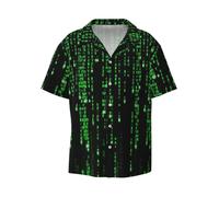 (Binary Code - The Matrix Program_11731) Men's Hawaiian Shirts Cuban Collar Vintage Bowling Short Sleeve Button Down Beach Shirt Casual Summer Vacation Wear Retro Tee