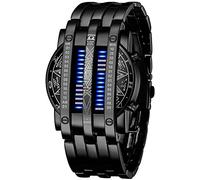 Binary Matrix Blue LED Digital Watch Mens Classic Creative Fashion Black Plated Wrist Watches, Black Blue, Digital