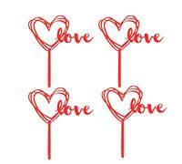 BinaryABC Red Love Heart Cake Toppers Cake Picks,Valentine Day Cake Decorations,Valentine's Day Wedding Engagement Party Supplies,4Pcs