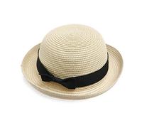 BinaryABC Summer Straw Sun Hat for Women & Kids (Fits Head Circumference 57cm) | Lightweight Bowler Beach Cap for Small Heads,Adjustable & Breathable - Beige