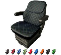 Binbir Trend Three Pieces Heavy Duty Universal Tractor Seat Cover with Headrest, Forklift Seat Cover (Black Leather - Blue Stitches)