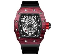 BINBOND Square Watches for Men Skeleton Big Face Dial Silicone Strap Fashion Dress Calendar Mens Wrist Watch Waterproof Luminous, Black Red, watches for men