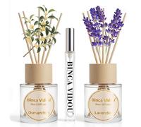 Binca Vidou Reed Diffuser Set, Lavender & Osmanthus Natural Perfume Scent Oil Diffusers with Sticks & Spray Bottle for Home Office Bathroom Aromatherapy Decor 50ml x 2