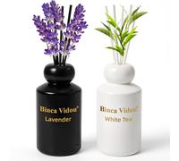 Binca Vidou Reed Diffuser Set of 2,Fragrance Reed Oil Diffuser Set with Rattan Reeds for Home Office Bathroom Living Room (Lavender, White Tea, 100ml x 2)