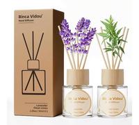 Binca Vidou Reed Diffuser Set of 2,Fragrance Reed Oil Diffuser Set with Rattan Reeds for Home Office Bathroom Living Room (Lavender, Linen, 50ml x 2)