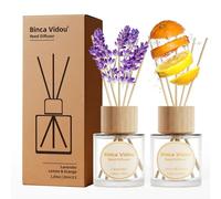 Binca Vidou Reed Diffuser Set of 2,Fragrance Reed Oil Diffuser Set with Rattan Reeds for Home Office Bathroom Living Room (Lavender, Lemon & Orange, 50ml x 2)