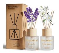 Binca Vidou Reed Diffuser Set of 2,Fragrance Reed Oil Diffuser Set with Rattan Reeds for Home Office Bathroom Living Room (Lavender, White Jasmine, 50ml x 2)