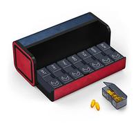 Binceen 7 Day Weekly Pill Organizer 2 Times a Day, Double Color Leather, Moisture-Proof Designed Travel Pill Case That Pill Box Can Contain Vitamins/Medicine（red and Blue）