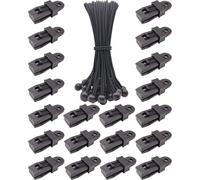 BINCKIN 40PCS Tarp Clip Bungee Cord with Ball, Black Reusable Awning Clips and 10 Inch Bungee Cords with Balls, Adjustable Tarpaulin Clips and Ball Bungees