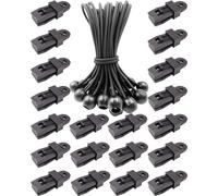 BINCKIN 40PCS Tarp Clip Bungee Cord with Ball, Black Reusable Awning Clips and Bungee Cords with Balls, Adjustable Tarpaulin Clips and Ball Bungees