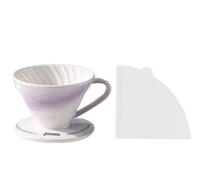 Bincoo Pour Over Coffee Maker&Dripper Coffee Pour Over Origami Dripper Coffee Filter with Handle and Saucer Sone Coffee Filters Reusable Porcelain Coffee Brewer for Home & Cafe Brewing（Gradient Purple