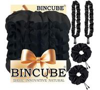 BINCUBE 4pcs Afro Puff Scrunchies, Adjustable Silk Hair Ties For Curly & Thick Hair, Extra Large Scrunchies For Natural Hairstyles, Afro Puff Ponytail Holders