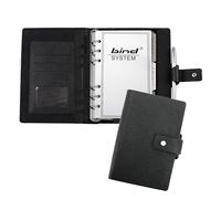 bind 16800 Notebook Folder with Ring Mechanism A6 Imitation Leather Ring Binder Black Imitation Leather Notebook Approx. 19 x 13.5 x 2.5 cm Faux Leather Folder with Lined Notepad