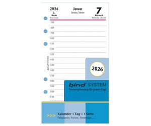 BIND B260326 Calendar Insert for Daily Calendar A6, Timer Insert for Calendar Year 2026, 1 Day / 1 Page, Appointment Calendar with System, Calendar for Bind System Planner and Standard Time Planner