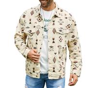 Bindefon Aztec Print Jean Jacket Men Trucker Unlined Coats Button Down Collar Tops Fall Outfits White Elephant Gifts