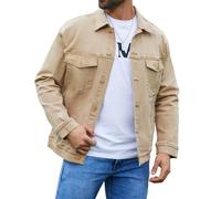 Bindefon Denim Jackets for Men Trucker Jean Jacket Unlined Coats Spring Fall Outfits, Khaki, XL