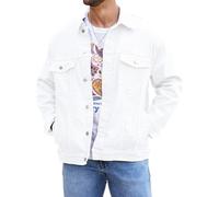 Bindefon Denim Jackets for Men Trucker Jean Jacket Unlined Coats Spring Fall Outfits, White, X-Large