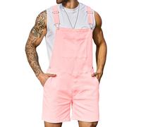 Bindefon Denim Overalls for Men Jean Shorts Jumpsuit Work Bibs Coveralls with Zipper