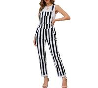 Bindefon Overalls for Women Fashion Jumpsuits Striped Pants Printed Bibs Coveralls White Elephant Gifts, Black and White Striped, L
