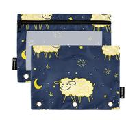 Binder 3 Rings with Clear Window Cartoon Cute Yellow Sheep Large Zippered Pencil case Clear Window & Grommets 3 Hole Binder for Storing School Office Supplies Multicolored 2 PCS