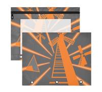 Binder Adorable Pen Holder Case for 3 Rings Binder 2 Pack Teacher Class Abstract Art Windmill Orange Grey