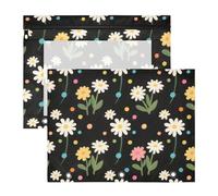 Binder Bags With Zipper Pen Case For Paper A4 Letters 2-Pack Students Class Daisy Pattern On Black Background