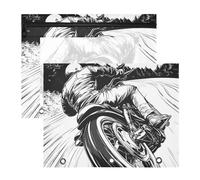 Binder Clear Window Plastic File Folder for A4 Paper Letter 2 Pack Students College Supplies Motorcyclist is Riding Classic Bike Black White