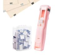 Binder Clip Stapler - ABS Stainless Steel Mini Push Stapler | Reusable Tool for Binding Documents, 50 Clips Included, For Organizing At Home, Dorm, In The School